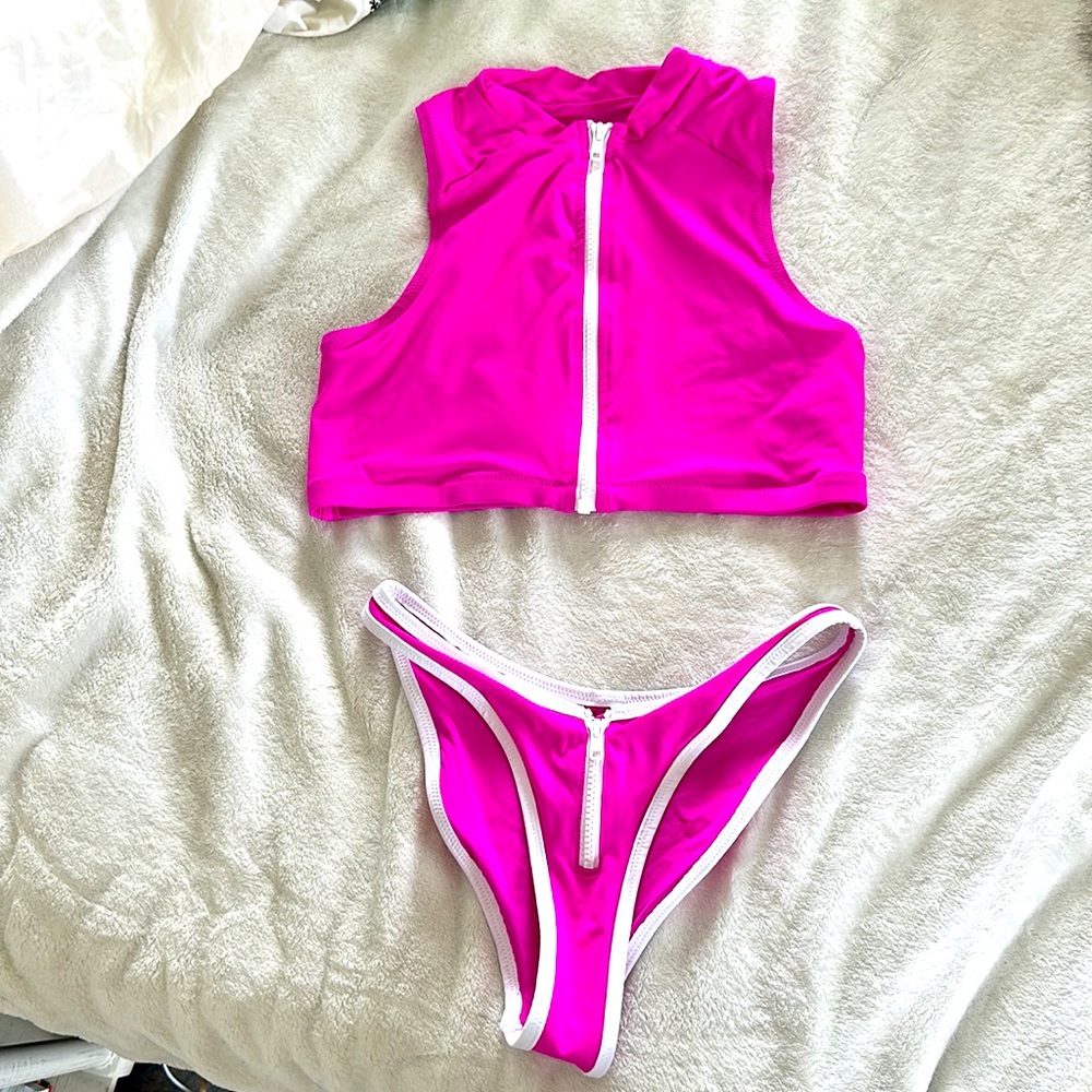 Skims zip up bikini (M top & S bottoms) pink